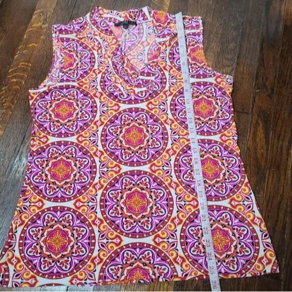 Alex Marie Bright Vibrant Pink Orange Medallion Boho Career Shell Tank Top - Picture 6 of 8